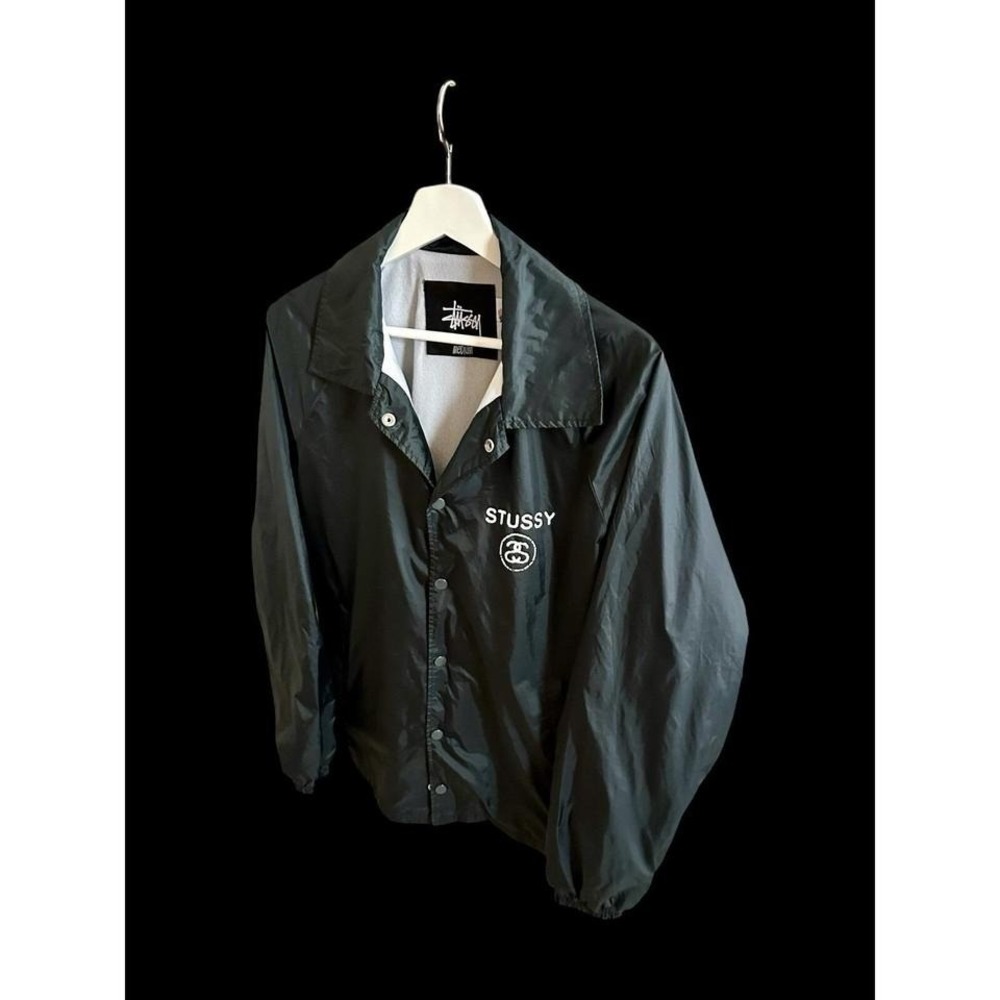 90's Stussy SS Logo Vintage Medium Nylon Lightweight Jacket Black Cotton Lined